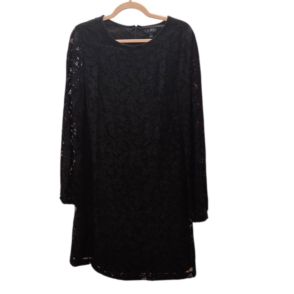 Lauren Ralph Lauren Black Floral Lace Long Sleeve Sheath Dress Size 12 - Picture 1 of 4